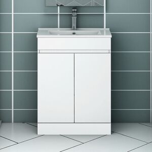 Aica Sanitaire - Bathroom Vanity Unit with Basin Storage Cabinets Flat Pack - 600mm Matt White + Floor Standing