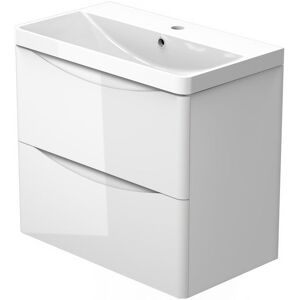 AICA SANITAIRE Wall Hung Bathroom Vanity Basin Unit 2 Soft Close Drawers Bathroom Furniture Set Flat Pack - 600mm Gloss White