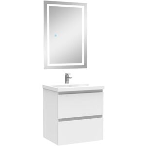 Sky Bathroom - 510mm Matt White Wall Hung Bathroom Vanity Unit with Basin + led Mirror a (Cool White Light)