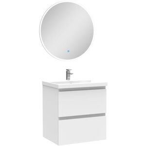 Sky Bathroom - 510mm Matt White Wall Hung Bathroom Vanity Unit with Basin + Round led Mirror a (Cool White Light)