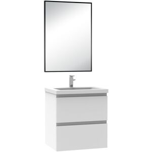 Sky Bathroom - 510mm Matt White Wall Hung Bathroom Vanity Unit with Basin + Black Framed Rectangular Mirror