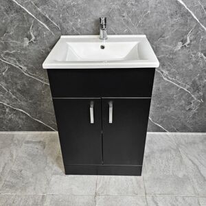 HYDROS 550mm Black Vanity Unit with Chrome Finish Handles Square Style 2 Doors Tess, With Tap