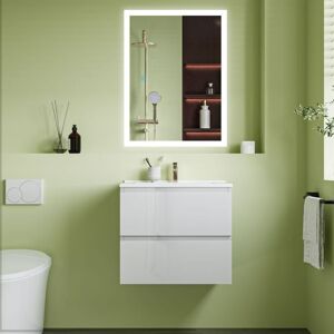 Sky Bathroom - 600x520mm White Wall-mounted Vanity Unit With Soft Close DrawersStorage SpaceArtificial Stone Basin