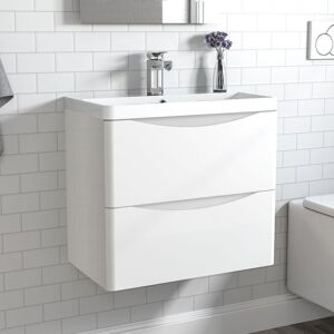 Aica Sanitaire - 2 Drawers Wall Hung Bathroom Cabinet Vanity Sink Unit with Basin, Gloss White - 600mm