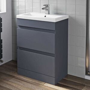 AQUARI Grey Gloss Bathroom Furniture Vanity Unit with Basin Sink Cabinet Storage 600mm Drawer