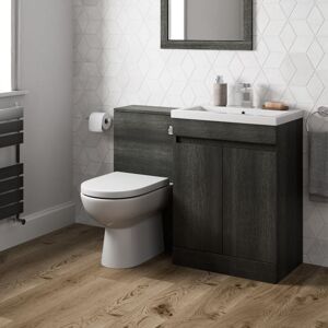 Charcoal Grey Bathroom 600mm Toilet & Basin Vanity Unit Combination Unit with Doors - Aquari