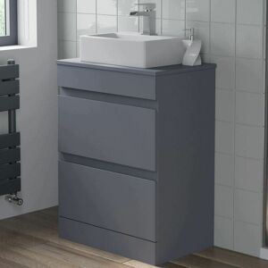 ARTIS Bathroom Grey Gloss Vanity Unit Countertop Wash Basin 600mm with 400mm Rectangular Basin