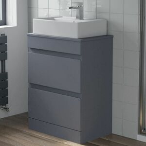 ARTIS Bathroom Grey Gloss Vanity Unit Countertop Wash Basin 600mm with 505mm Rectangular Basin