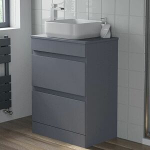 ARTIS Bathroom Grey Gloss Vanity Unit Countertop Wash Basin 600mm with 365mm Square Basin