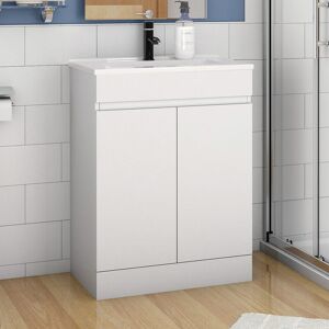 AICA SANITAIRE 600mm Modern Bathroom Vanity Unit Basin Storage 2 Doors Cabinet Furniture - Gloss White Ceramic Basin(Thin)