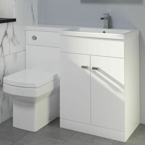 Aurora White Combination Vanity Unit Basin Sink Toilet Bathroom Furniture 1100mm Right Hand & Square Toilet Pan Gloss