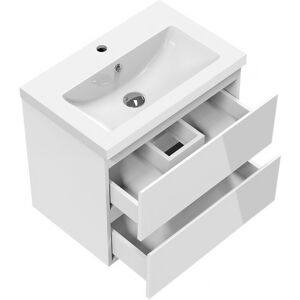 Bathroom Vanity Unit with Basin Gloss White Cloakroom Sink Unit Cabinet Basin Wall Mounted Two Drawers 600mm - Acezanble