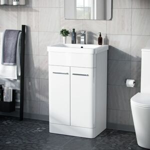 Nes Home - Afern 500mm Freestanding mdf Vanity Unit Cabinet & Wash Basin White- Flat Pack