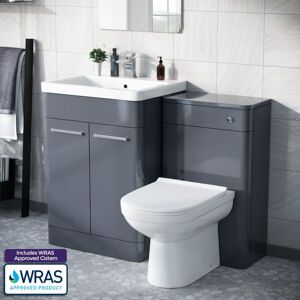 NES HOME Afern 600mm Freestanding Basin Vanity Unit, WC Unit & BTW Toilet Steel Grey