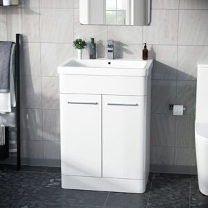 Nes Home - Afern 600mm mdf Vanity Unit Cabinet & Wash Ceramic Basin White - Flat Pack