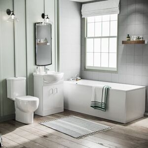 NES HOME Amber Including 650mm Vanity Cabinet, Close Coupled Toiler and Bath Bathroom Set