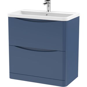 BALTERLEY Floor Standing 2 Drawer Vanity Basin Unit with Polymarble Basin, 800mm - Satin Blue