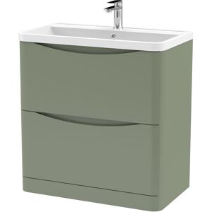 BALTERLEY Floor Standing 2 Drawer Vanity Basin Unit with Polymarble Basin, 800mm - Satin Green