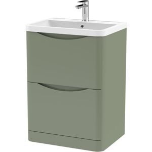 BALTERLEY Floor Standing 2 Drawer Vanity Basin Unit with Polymarble Basin, 600mm - Satin Green