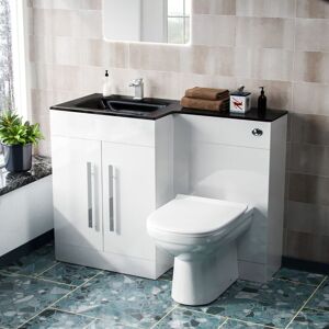 NES HOME Aric lh 1100mm Vanity Basin Unit, wc Unit & Elso Back to Wall Toilet White with Black Basin