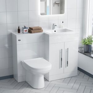 NES HOME Aric rh 1100mm Vanity Basin Unit, wc Unit & Elso Back To Wall Toilet White