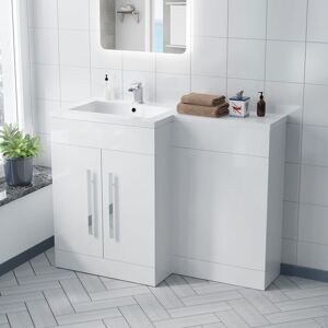 Nes Home - Aric 1100mm Gloss Bathroom Vanity Unit Basin Sink Furniture Cabinet lh White