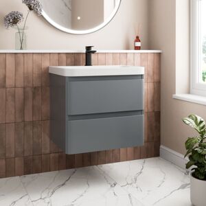 AQUARI Grey Bathroom Furniture Vanity Unit Basin Storage Cabinet Cupboard 600mm Wall Hung