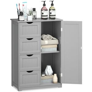 COSTWAY Bathroom Floor Cabinet Storage Cupboard Organizer W/Adjustable Shelf & 4 Drawers