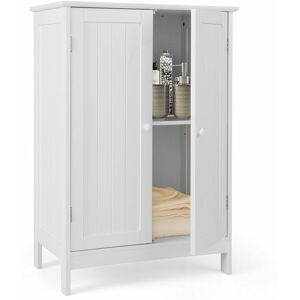 Costway - Bathroom Floor Cabinet Wooden Free Standing Storage Cupboard Display Organiser