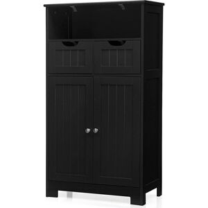 Bathroom Floor Cabinet Wooden Free Standing Storage Cupboard w/ Adjustable Shelf Black - Costway