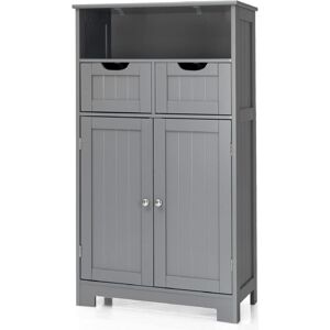 Bathroom Floor Cabinet Wooden Free Standing Storage Cupboard w/ Adjustable Shelf Grey - Costway