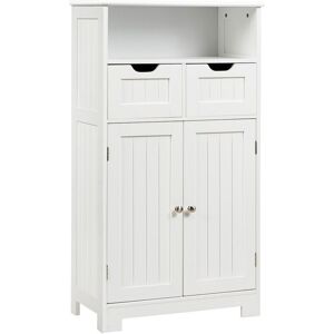 Costway - Bathroom Floor Cabinet Wooden Storage Cupboard with Adjustable Shelf & Doors