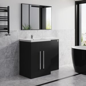 NRG Bathroom Furniture Matt Black L Shape Vanity Unit LH Left Hand Basin Sink Cabinet