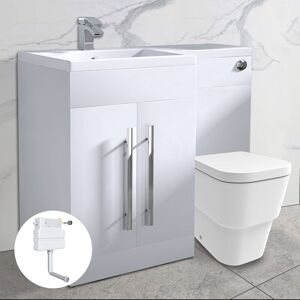 NRG - Bathroom l Shape Vanity Unit Right Hand rh with Basin Sink Back to Wall btw Toilet White