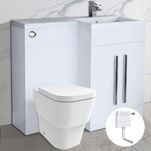 NRG - Bathroom l Shape Vanity Unit Right Hand rh with Basin Sink Back to Wall btw Toilet White