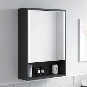 Aquari - Bathroom Mirror Cabinet led Wall Mounted 700x500mm Black Demister Shaver Storage