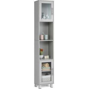 Costway - Bathroom Tall Cabinet Slim Freestanding Storage Organizer Cupboard 2 Glass Doors