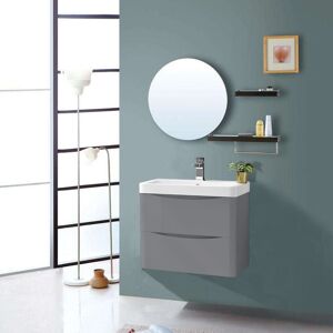 NRG - Bathroom Vanity Unit Basin Sink Wall Hung 2 Drawers Storage Cabinet 600mm Gloss Grey