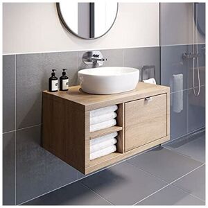 VITUSSO Bathroom Oak Wall Hung Vanity Unit and Basin Sink Cabinet Storage 800mm Shelving Unit with 480mm Oval White Basin
