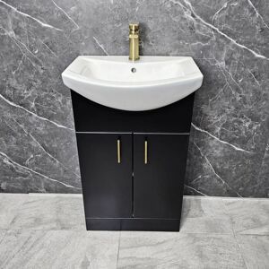 HYDROS Black Vanity Unit 550mm with Ceramic Basin with Brushed Brass Handles Bathroom, With Tap