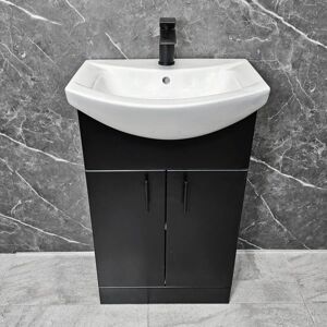 HYDROS Black Vanity Unit 550mm with Ceramic Basin with Matt Black Handles Bathroom Sink, With Tap
