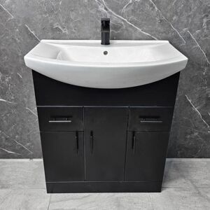 HYDROS Black Vanity Unit 750mm with Ceramic Basin with Matt Black Handles Bathroom Sink, With Tap