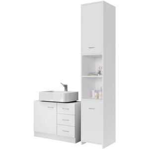 Casaria Naples 2 Piece Bathroom Furniture Set 1-Door 3-Drawer Under Basin Vanity Unit Tall 2-Door 2-Shelf Bathroom Cabinet Space Saving Modern Compact