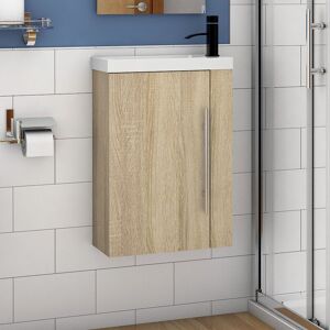Aica Sanitaire - Cloakroom Bathroom Sink Vanity Unit Wall Hung Compact White Basin Door Unit 440
