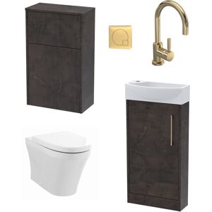 BALTERLEY Cloakroom Suite - Right Hand 440mm Vanity, WC Unit, Toilet and Tap - Slate/Brass