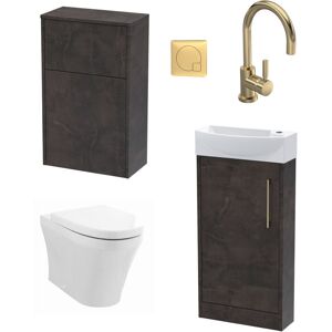 BALTERLEY Cloakroom Suite - Left Hand 440mm Vanity, wc Unit, Toilet and Tap - Slate/Brass
