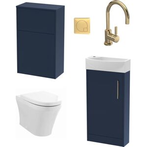 BALTERLEY Cloakroom Suite - Right Hand 440mm Vanity, WC Unit, Toilet and Tap - Blue/Brass