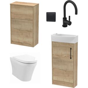 BALTERLEY Cloakroom Suite - Right Hand 440mm Vanity, WC Unit, Toilet and Tap - Oak/Black