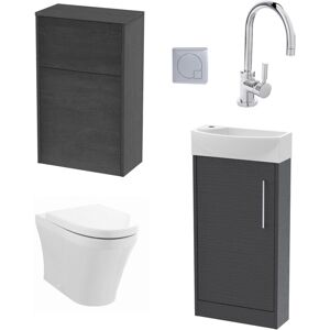 BALTERLEY Cloakroom Suite - Right Hand 440mm Vanity, WC Unit, Toilet and Tap - Graphite