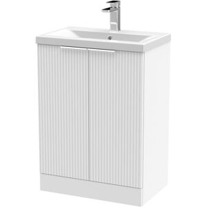 BALTERLEY Contemporary Fluted Front Floor Standing 2 Soft Close Door Bathroom Vanity Unit with 1 Tap Hole Ceramic Mid-Edge Basin, 600mm, White